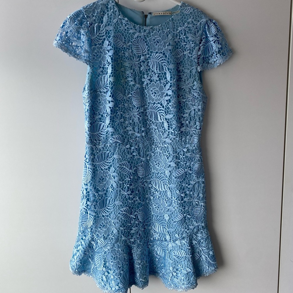 Alice + Olivia blue lace mini dress